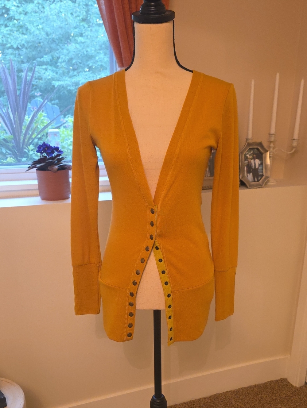 Women's Mustard Snap-Front Slim Cardigan